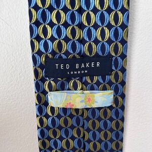 Ted Baker London Mens Silk Tie Blue Green Geometric Circles Hand Tailored USA